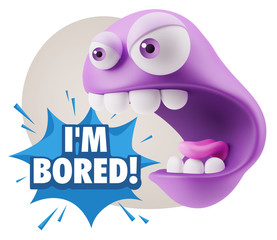 3d Rendering Angry Character Emoji saying I'm Bored with Colorfu