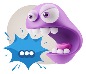 3d Rendering Angry Character Emoji saying … with Colorful Spee