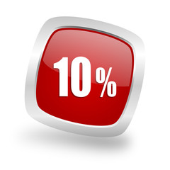 10 percent square red glossy chrome silver metallic web icon