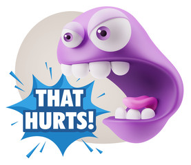 3d Rendering Angry Character Emoji saying That Hurts with Colorf