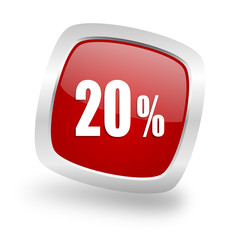 20 percent square red glossy chrome silver metallic web icon