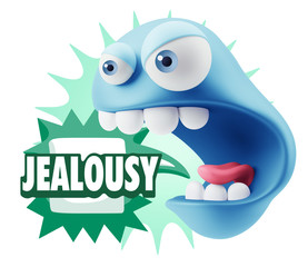 3d Rendering Angry Character Emoji saying Jealousy with Colorful