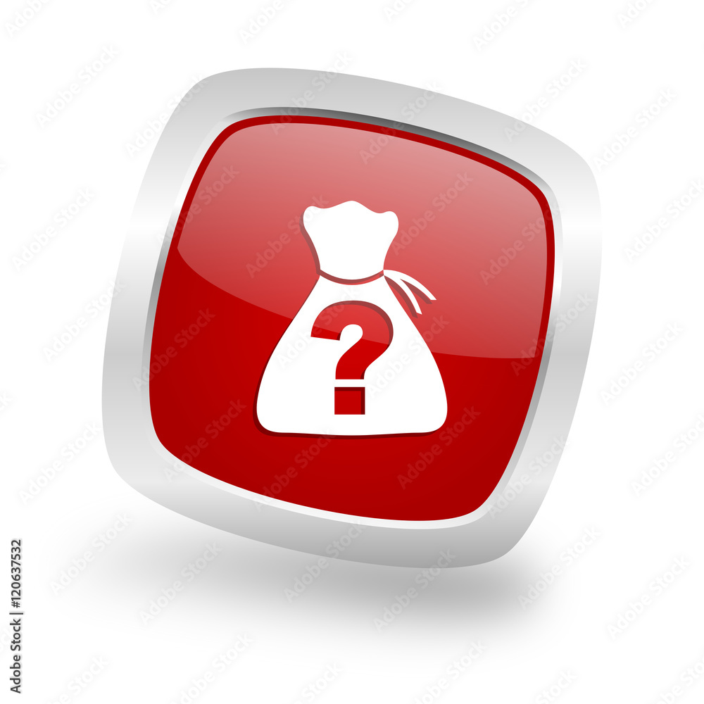 Poster riddle square red glossy chrome silver metallic web icon