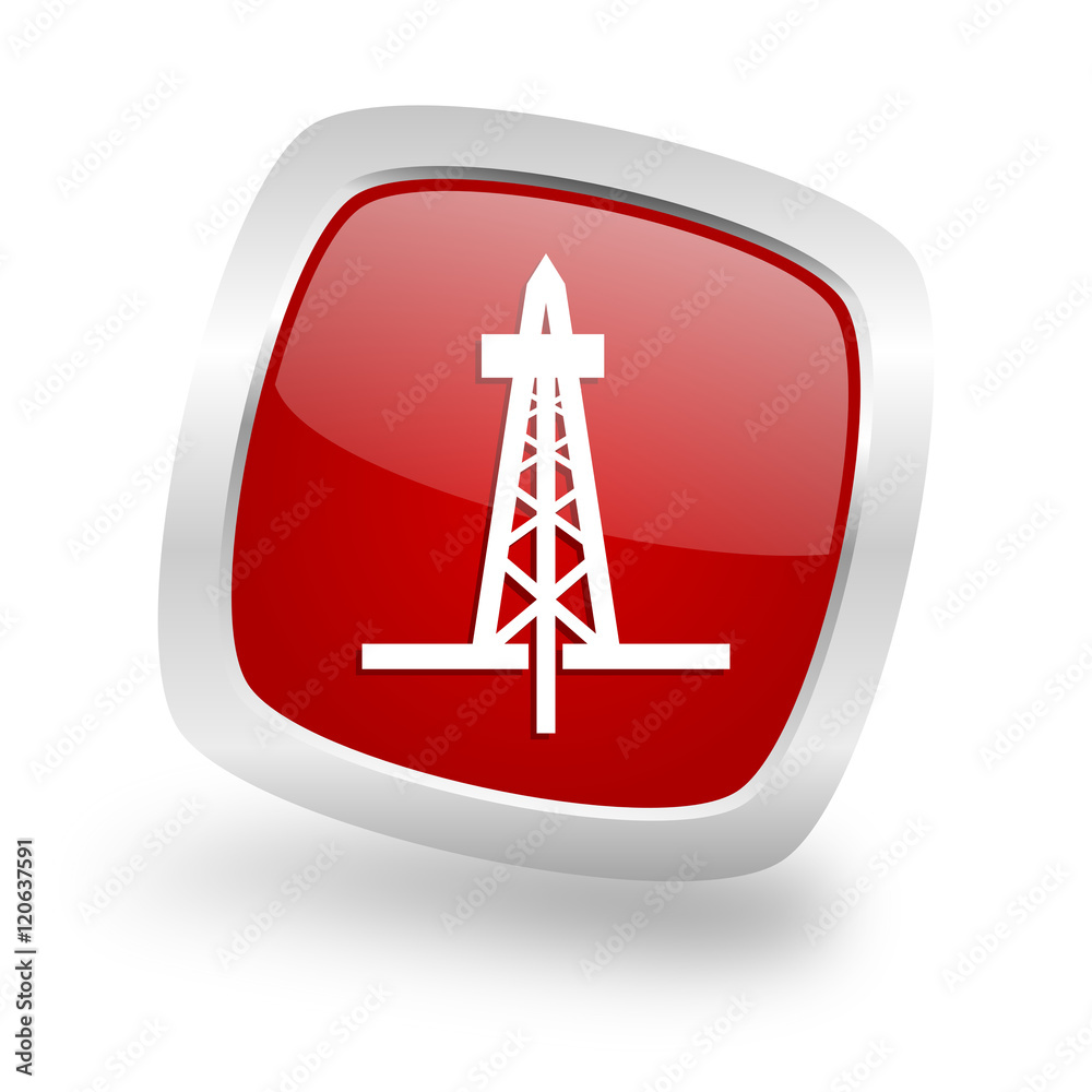Poster drilling square red glossy chrome silver metallic web icon