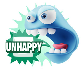 3d Rendering Angry Character Emoji saying Unhappy with Colorful