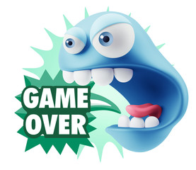 3d Rendering Angry Character Emoji saying Game Over with Colorfu