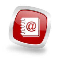 address book square red glossy chrome silver metallic web icon