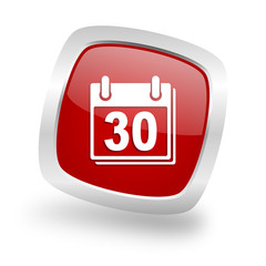calendar square red glossy chrome silver metallic web icon