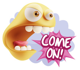 3d Rendering Angry Character Emoji saying Come On with Colorful