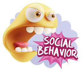 3d Rendering Angry Character Emoji saying Social Behavior with C