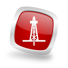 drilling square red glossy chrome silver metallic web icon
