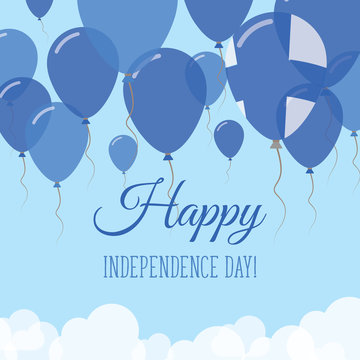 Finland Independence Day Flat Greeting Card. Flying Rubber Balloons In Colors Of The Finnish Flag. Happy National Day Vector Illustration.