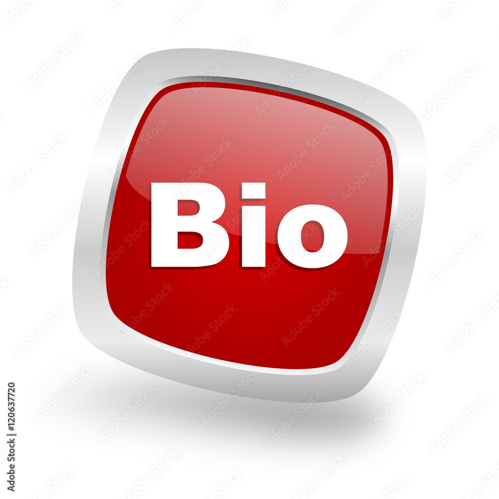 Poster bio square red glossy chrome silver metallic web icon