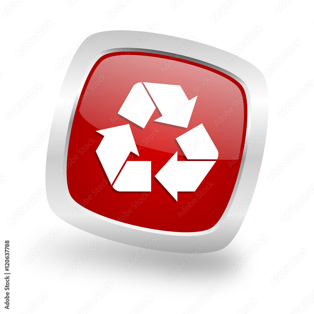 Poster recycle square red glossy chrome silver metallic web icon