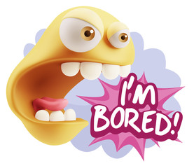 Obraz premium 3d Rendering Angry Character Emoji saying I'm Bored with Colorfu