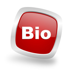 bio square red glossy chrome silver metallic web icon