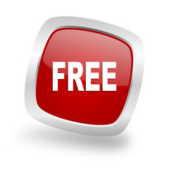 free square red glossy chrome silver metallic web icon