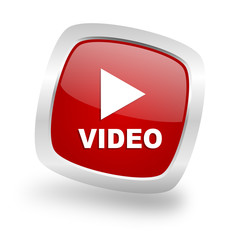 video square red glossy chrome silver metallic web icon