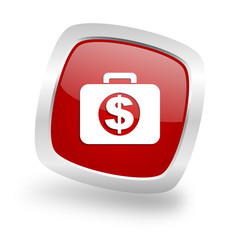 financial square red glossy chrome silver metallic web icon