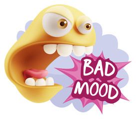 3d Rendering Angry Character Emoji saying Bad Mood with Colorful