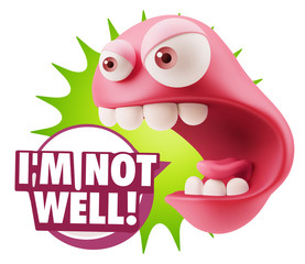 3d Rendering Angry Character Emoji saying I'm not Well with Colo