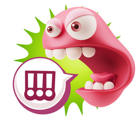 3d Rendering Angry Character Emoji saying !!! with Colorful Spee