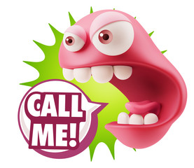 3d Rendering Angry Character Emoji saying Call me with Colorful