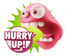3d Rendering Angry Character Emoji saying Hurry Up with Colorful