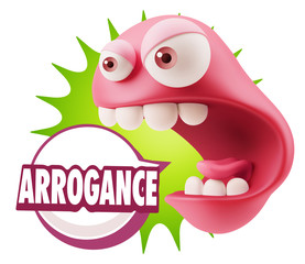 3d Rendering Angry Character Emoji saying Arrogance with Colorfu