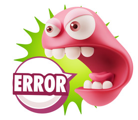 3d Rendering Angry Character Emoji saying Error with Colorful Sp