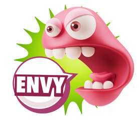 3d Rendering Angry Character Emoji saying Envy with Colorful Spe