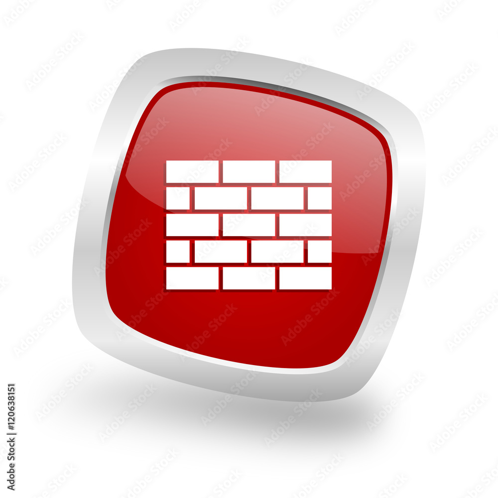 Poster firewall square red glossy chrome silver metallic web icon
