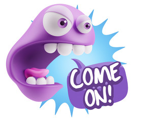 3d Rendering Angry Character Emoji saying Come On with Colorful