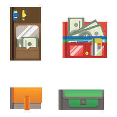 Open purse wallet vector set.