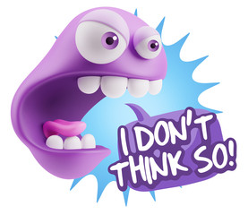 3d Rendering Angry Character Emoji saying I Don't Think So with