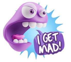 3d Rendering Angry Character Emoji saying I Get Mad with Colorfu