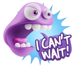 3d Rendering Angry Character Emoji saying I Can't Wait with Colo