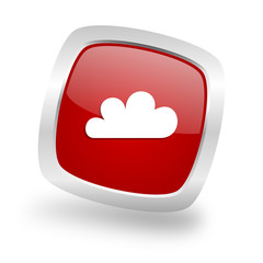 cloud square red glossy chrome silver metallic web icon