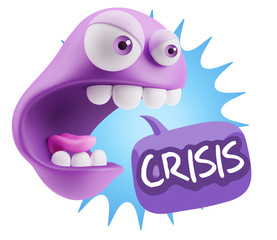 3d Rendering Angry Character Emoji saying Crisis with Colorful S
