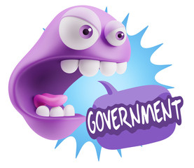 3d Rendering Angry Character Emoji saying Government with Colorf