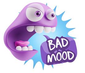 3d Rendering Angry Character Emoji saying Bad Mood with Colorful