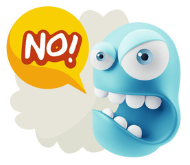 3d Rendering Angry Character Emoji saying No with Colorful Speec