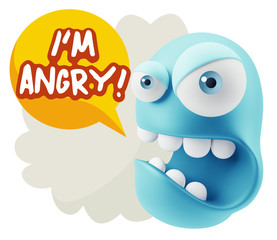 3d Rendering Angry Character Emoji saying I'm Angry with Colorfu
