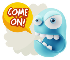 3d Rendering Angry Character Emoji saying Come On with Colorful