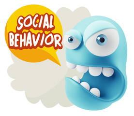 3d Rendering Angry Character Emoji saying Social Behavior with C