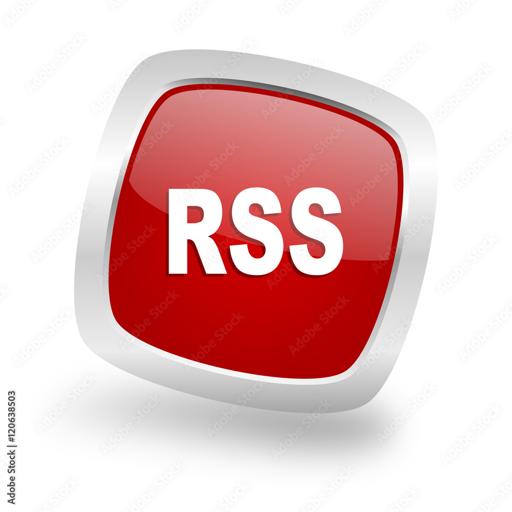 Poster rss square red glossy chrome silver metallic web icon