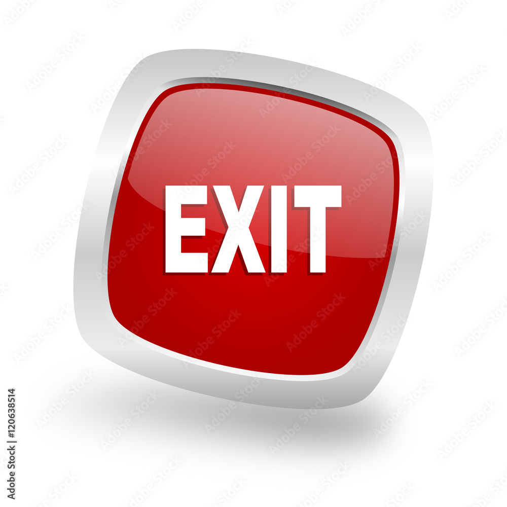 Poster exit square red glossy chrome silver metallic web icon