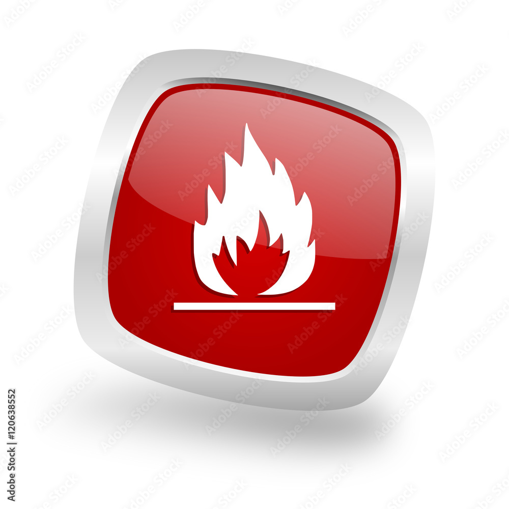 Poster flame square red glossy chrome silver metallic web icon