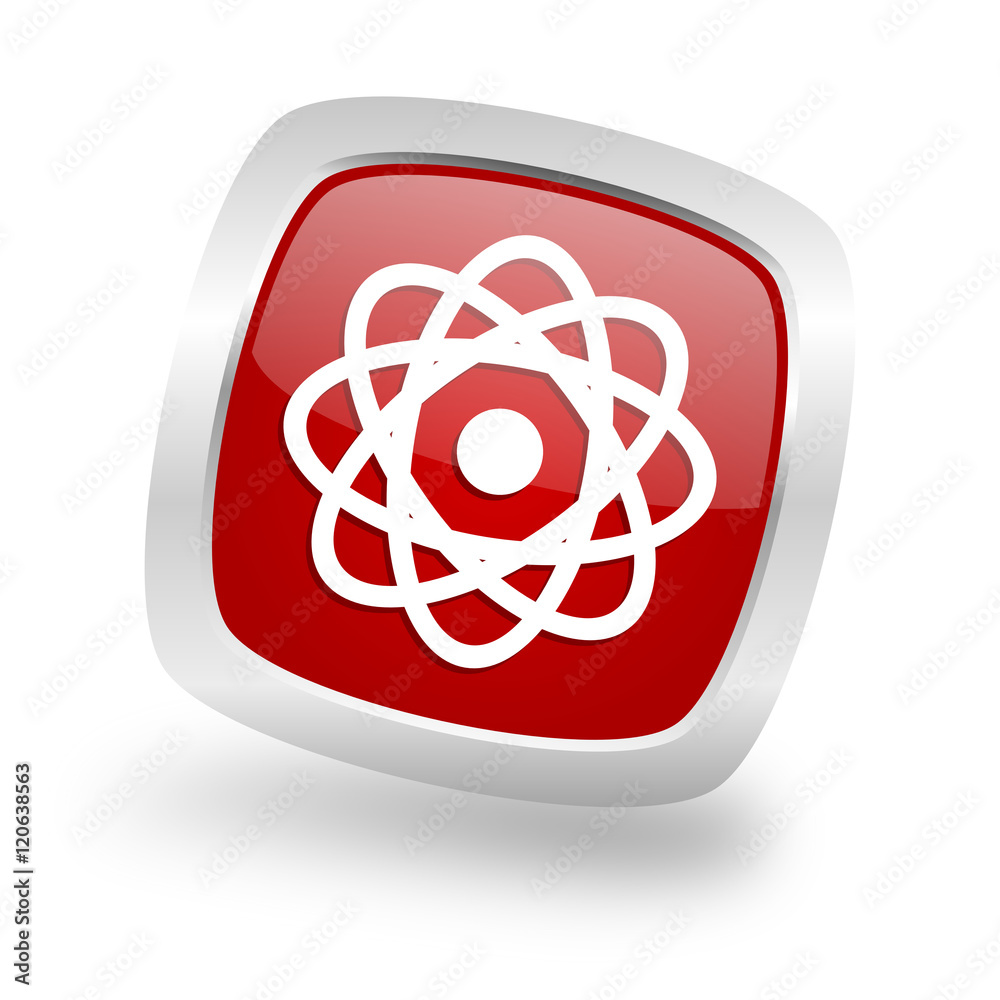 Poster atom square red glossy chrome silver metallic web icon