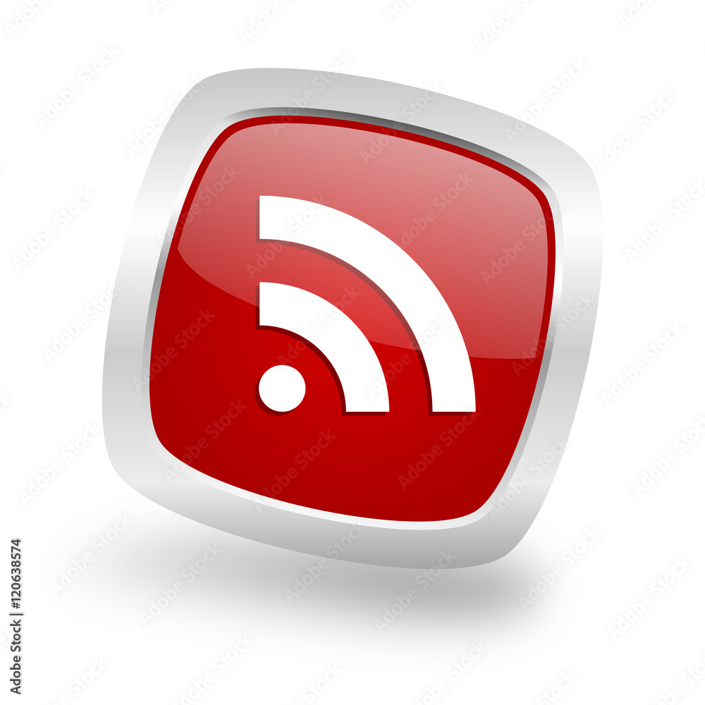 Poster rss square red glossy chrome silver metallic web icon